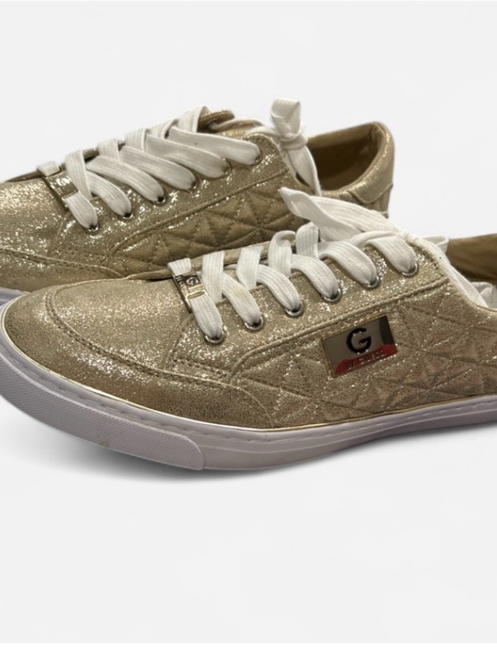 Gold Quilted Women's Fashion Sneakers - Stylish Casual Lace-Up